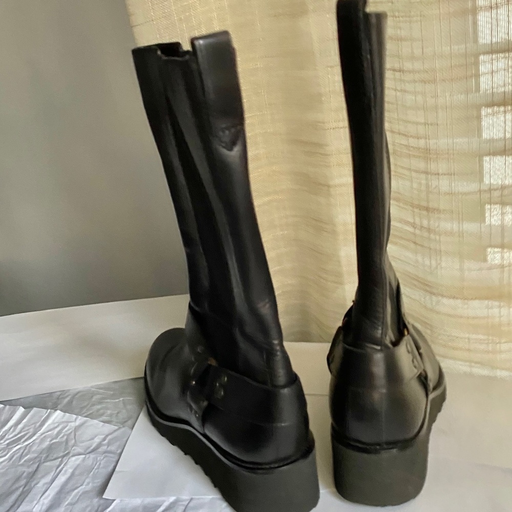 Chloe black leather high boots biker-riding biker motor 37 Italy sipper knee hi - Picture 7 of 10